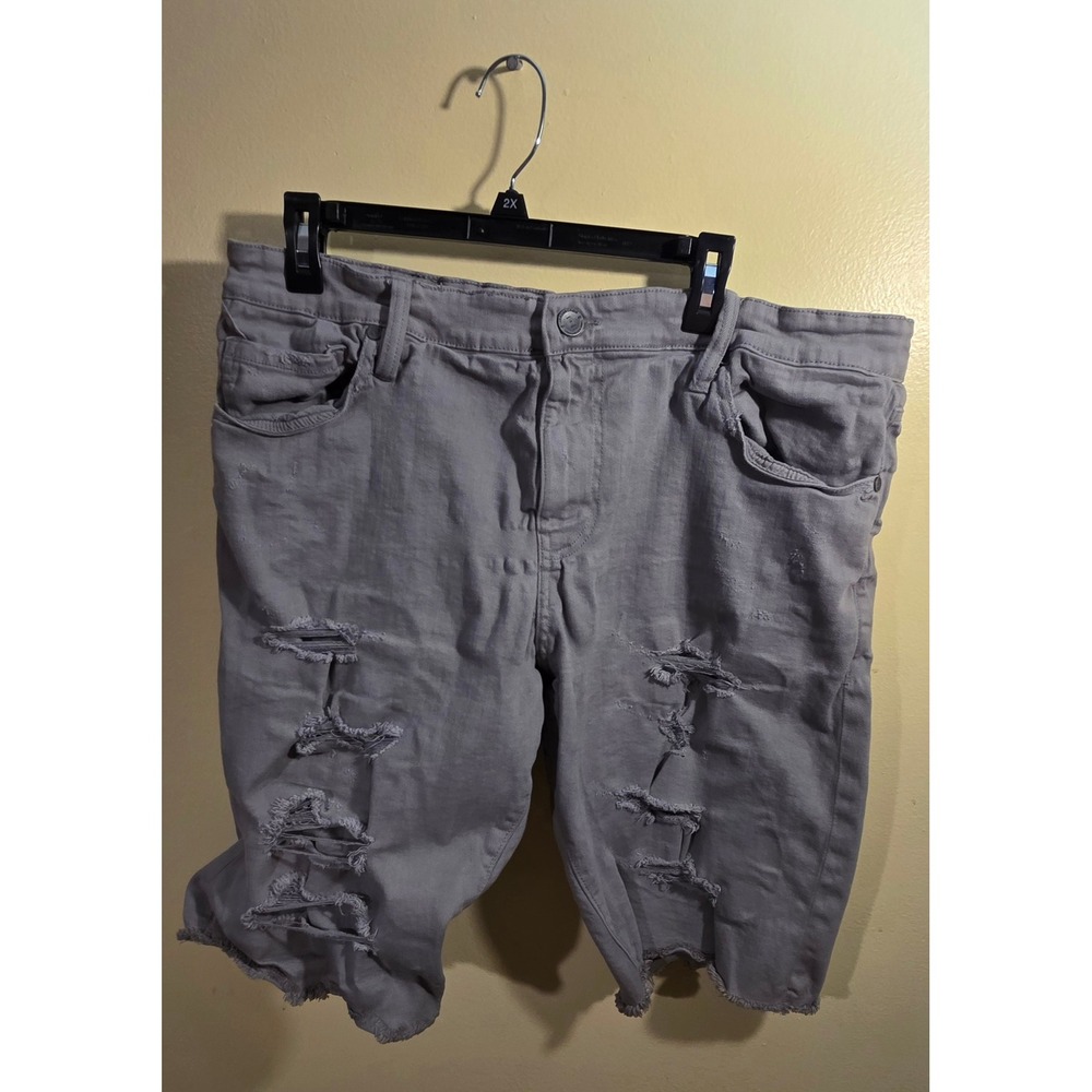 Jordan Craig Mens Grey Distressed Denim Shorts Size 38 Frayed Hem Streetwear